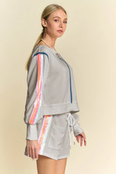 Davi & Dani Sequin Stripe Long Sleeve Top And Short Pants Set OutfitFlow